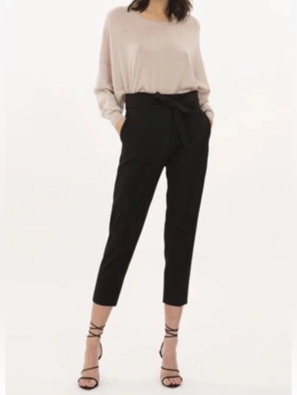 IRO Womens Stellary Slim Leg Tie Waist Pleated Dress Pants Black FR 40 US 8